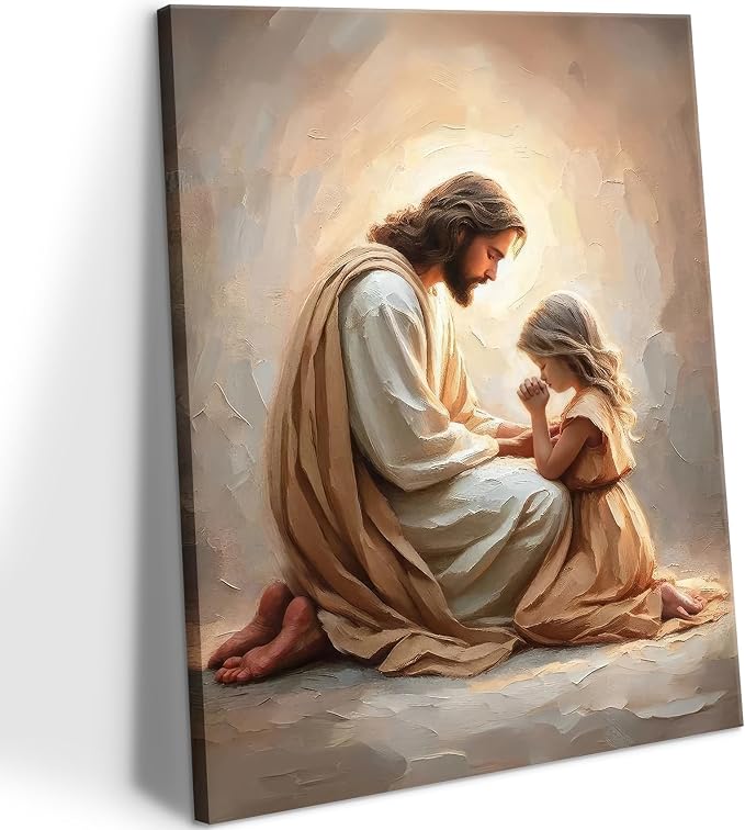 Jesus Praying with Girl Wall Art Canvas Poster Print, 8x10in | Wrapped Canvas by wallart