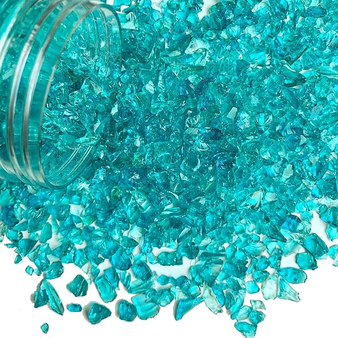 1.3 LB Teal Crushed Sand Broken Fire Glass Pieces by HappyFiller