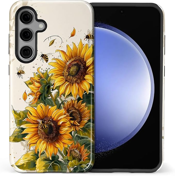 for Samsung Galaxy S24 FE Case, Sunflowers Bees Pattern Glossy 2 in 1 - Image 2