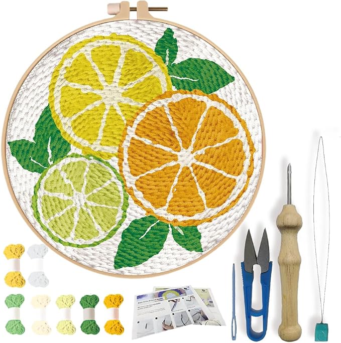 FREEBLOSS Punch Needle Kit Embroidery Punch Needle Starter Craft Set Lemon by FreeandCreativeCraftsArt
