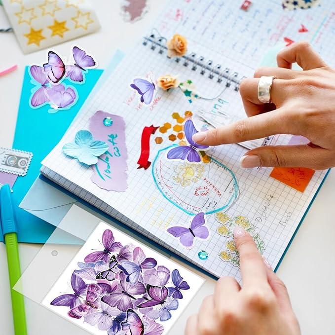 Imeepa 40Pcs Purple Butterfly Stickers Transparent Scrapbooking Stickers | PET - Image 7