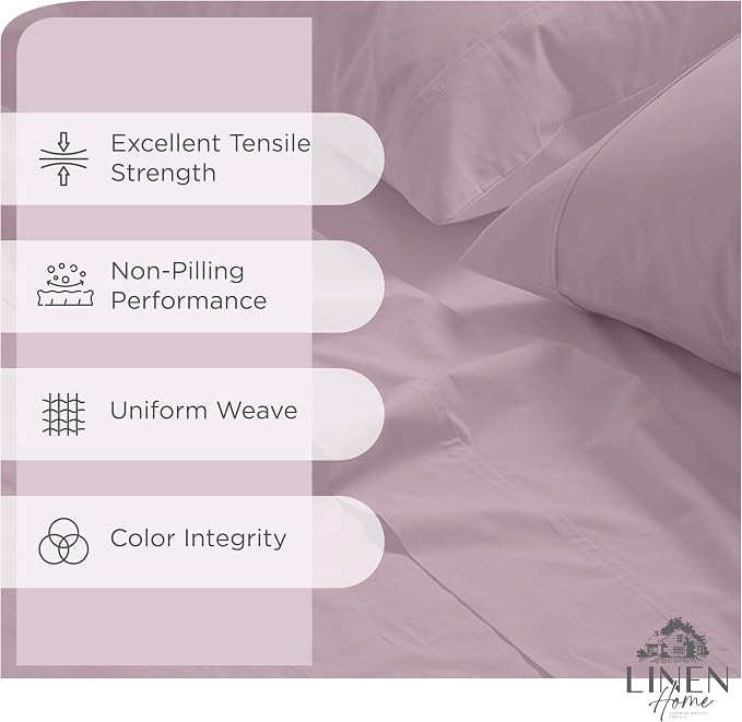 Linen Home 100% Cotton Percale Sheets King Size, Mauve Lavender, Deep Pocket - Image 2