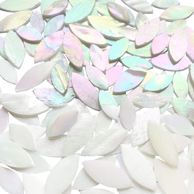 120 Pcs Iridescent White Floral Mosaic Tiles, Hand Cut Stained Glass Petals - Image 3