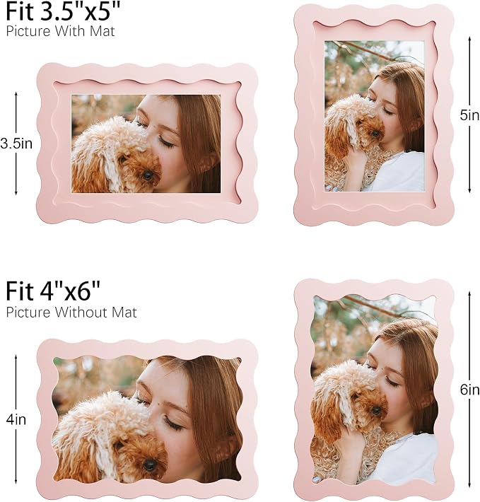 4x6 Picture Frame with Mat for 3.5x5, Wavy Edge Wooden Real Glass Photo Frame - Image 3