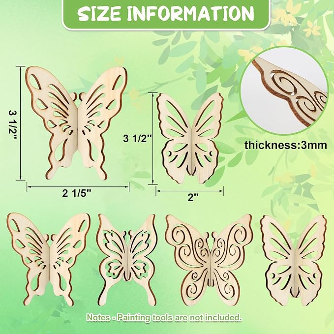 COCHIE DIY 3D Spring Butterfly Wood Crafts to Paint, Paintable Unfinished - Image 2