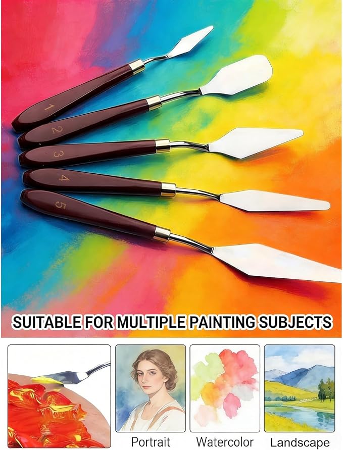 Palette Knife Set 5 Pcs Stainless Steel Painting Knives Wooden Handle | - Image 8