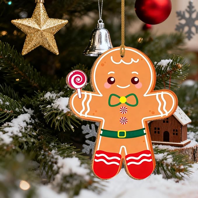 Large Size 7" Christmas Crafts for Kids Wooden Gingerbread Ornaments Crafts - Image 2