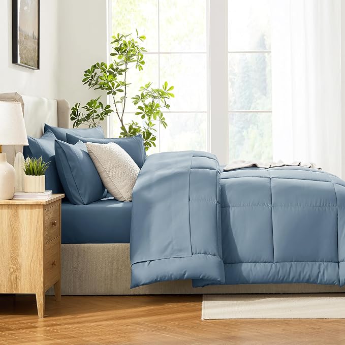 CozyLux King Size Comforter Set Mineral Blue, 7 Pieces Bed in a Bag, All Season - Image 9