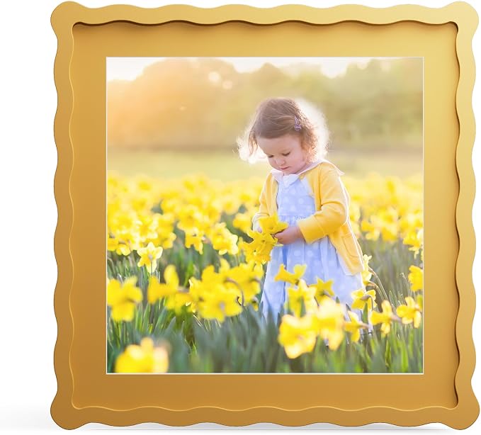 12x12 Picture Frame with Mat for 10x10, Wavy Edge Wooden Real Glass Photo Frame by THKRLOF