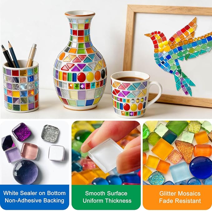 LITMIND Mosaic Tiles for Crafts Bulk, 4.4 LB Crystal Glass Mosaic Pieces - Image 3