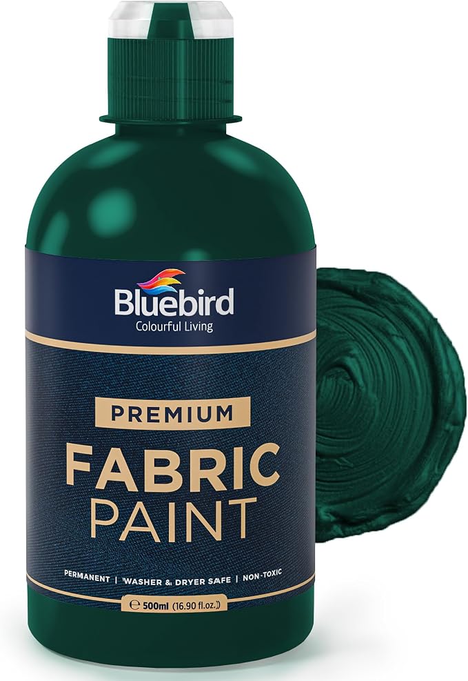 BLUEBIRD Fabric Paint, Pthalo Green, 16.9 Fl Oz, Permanent Fabric Paints by BluebirdArts