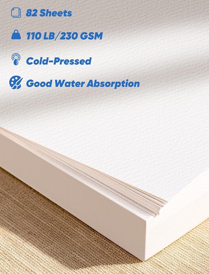 82 Sheets Watercolor Paper Bulk 8.5"x11", 110lb/230gsm Cold Press Thick Water - Image 5