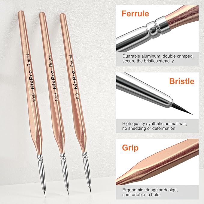 Nicpro Detail Paint Brushes 5 PCS Aesthetic Extreme Fine Tip 10/0 Professional - Image 2