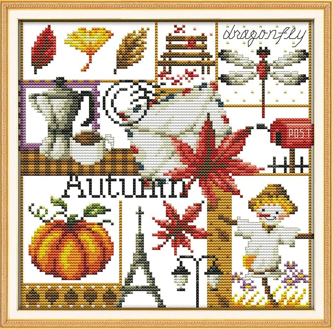 Awesocrafts Cross Stitch Kits, Four Seasons of Autumn Easy Patterns Cross by Awesocrafts