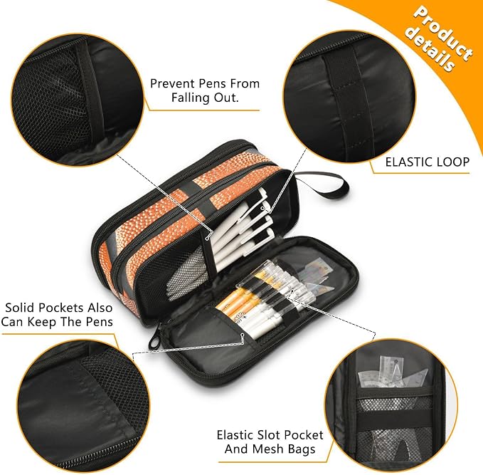 Basketball Ball Skin Pencil Case Box Boys Girls Large Pencil Pouch Zipper - Image 4