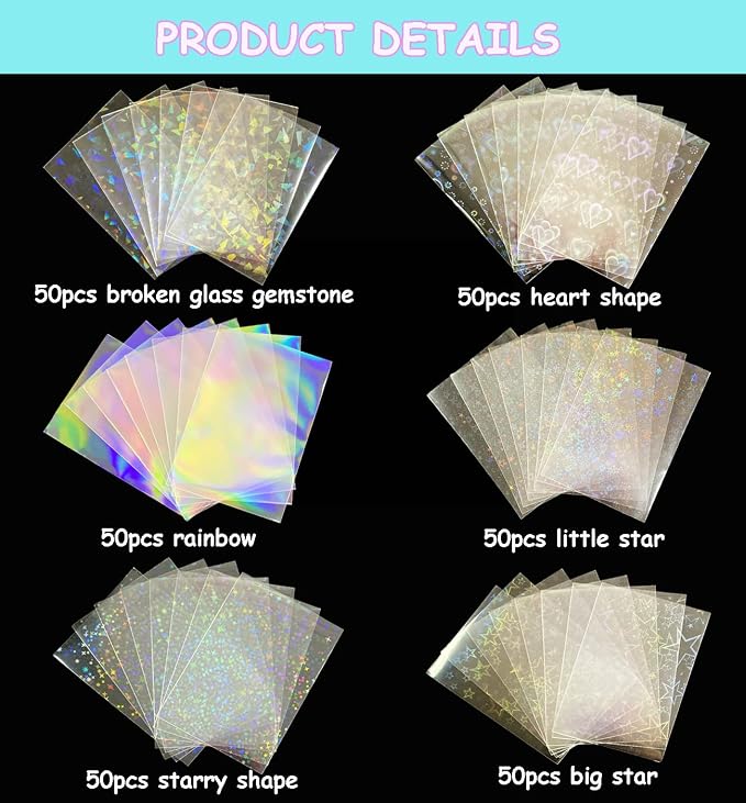 300 Pcs Kpop Photocard Sleeves Laser Flashing Card Sleeves Heart Star Glass - Image 2