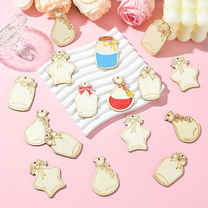 LiQunSweet 40 pcs 4 Styles Wishing Bottle Undyed Wood Cutout Charms Star - Image 5