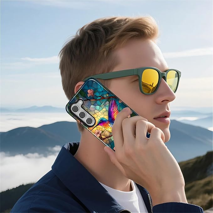 for Samsung Galaxy S23 Case, Stained Glass Hummingbird Pattern Glossy 2 in 1 - Image 7