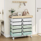 10 Drawers Rolling Cart with Wooden Tabletop, Utility Storage Cart with Wheels - Image 7