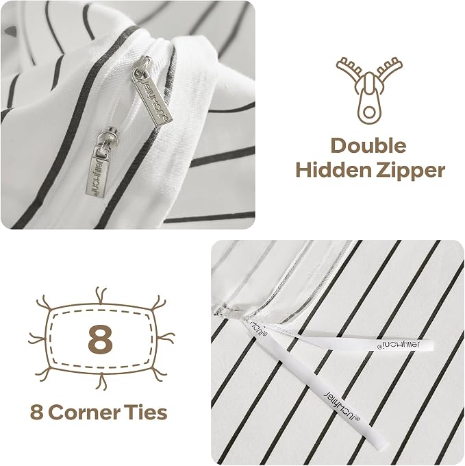 JELLYMONI 100% Natural Cotton 2pcs Striped Duvet Cover Sets, - Image 5