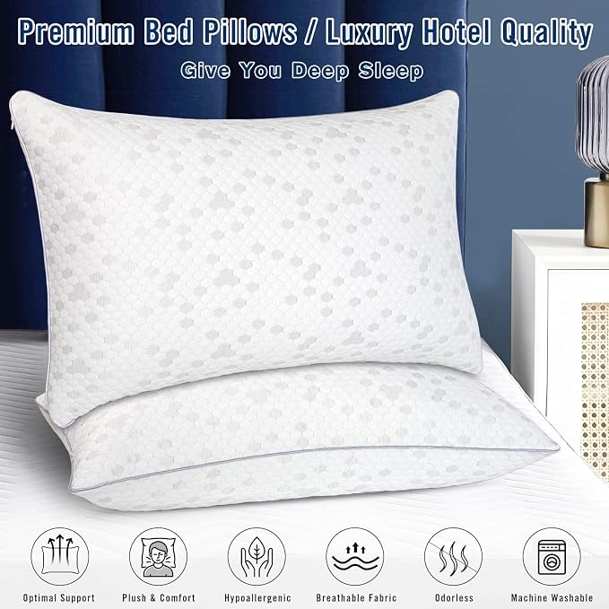 HIMOON Shredded Memory Foam Pillows, Medium Firm Queen Size Pillows 2 Pack - Image 2