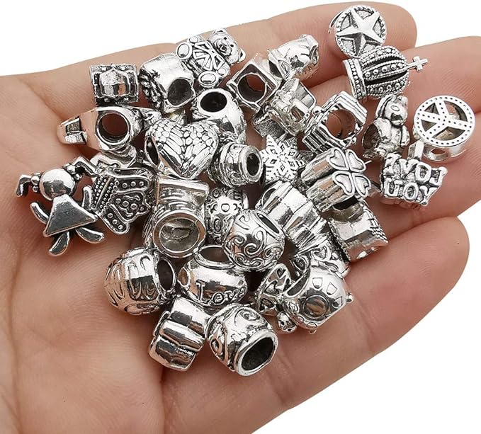 55pcs Assorted Alloy European Large Hole Beads Metal Spacer Charms Bead by WOCRAFT