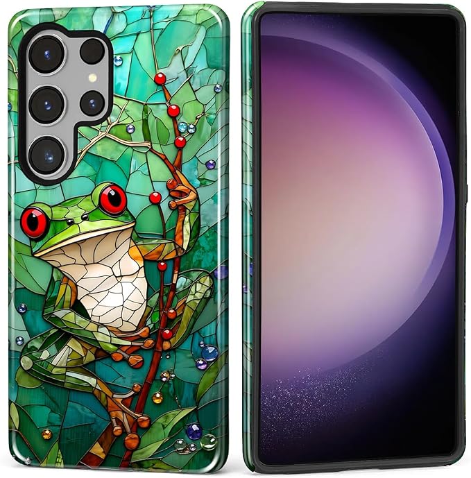 for Samsung Galaxy S25 Ultra Case, Frog Stained Glass Pattern Glossy 2 in 1 by Teonvpu