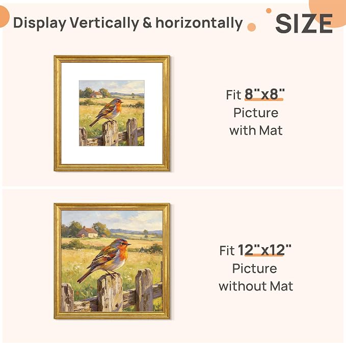 upsimples 12x12 Picture Frame, Vintage Frames Decor, Wall or Tabletop Display - Image 2