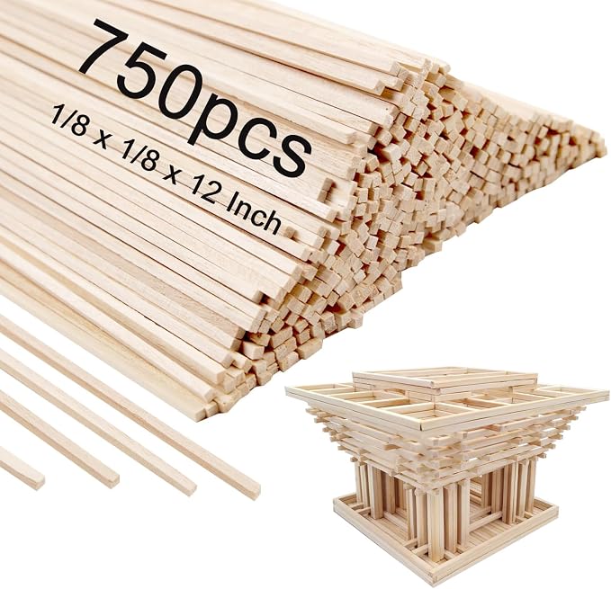 750 Pcs Balsa Wood Sticks 1/8 x 1/8 x 12 Inch balsa Wood Strips Hardwood Square by Buynow