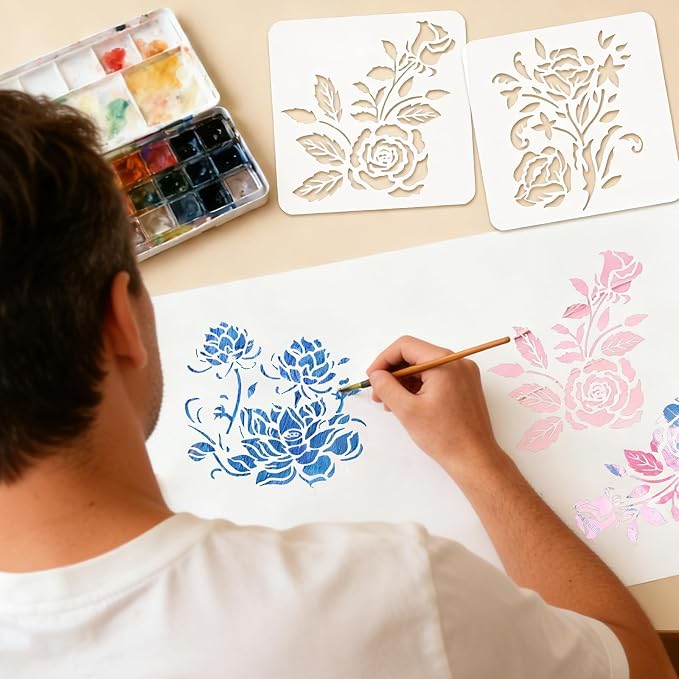 12 Pcs Large Flower Stencils for Painting, 5.12 X 5.12 Inch Flower Stencils for - Image 4