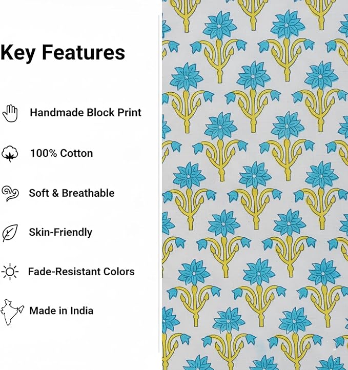E-Tailor® Hand-Block Printed Pre-Cut Cotton Fabric Ideal - Image 3