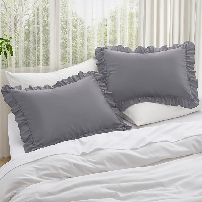 KKJIAF Ruffle Pillow Cases Standard Size Set of 2, Ruffled Pillow Covers - Image 2