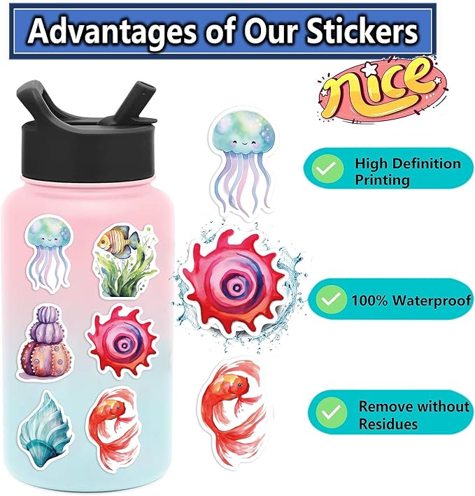 50PCS Colorful Ocean Animal Stickers Waterproof Vinyl Marine Life Sticker Pack - Image 4