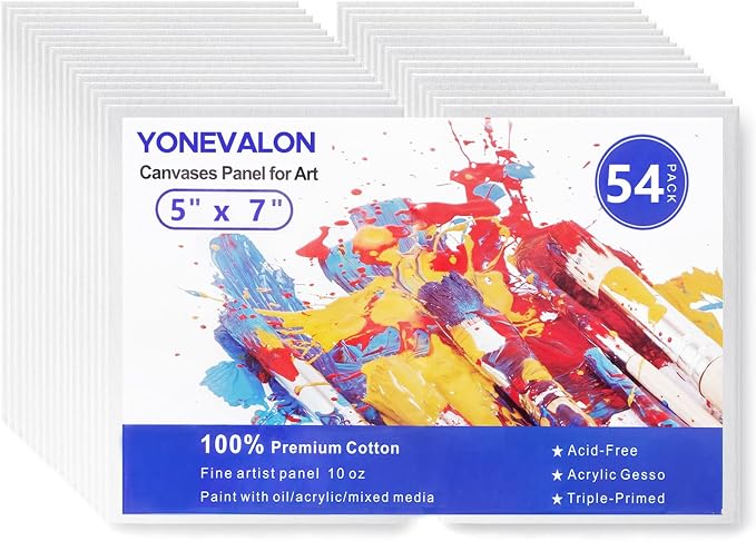 54 Pack 5x7 Inch Canvas Boards for Painting Bulk, Kids Art Novices Blank by YONEVALON