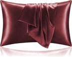 BEDELITE Satin Pillowcase with Zipper, Burgundy King Size Pillow Cases Set of 2 by BEDELITE