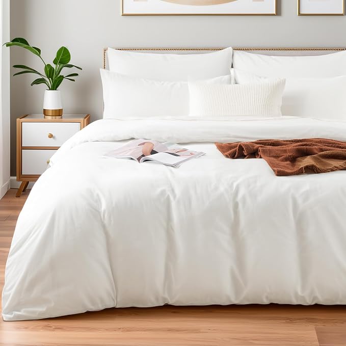 NEXHOME PRO Cotton Duvet Cover Kids Twin Size Linen Look White Organic Natural by NEXHOMEPRO