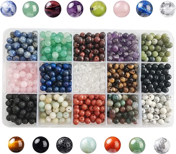 750pcs 6mm Natural Stone Beads Crystal Bracelet Jewelry Making Kit, 15C | by GangGangHao