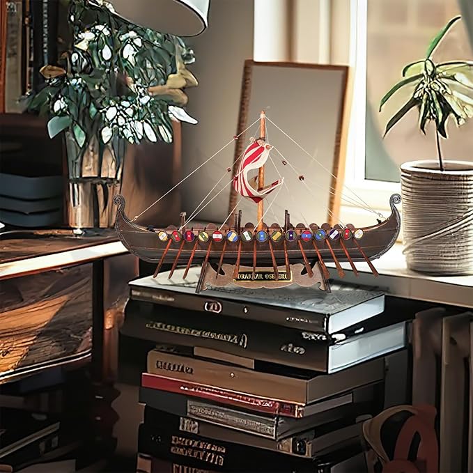 SAILINGSTORY Wooden Viking Ship Model Drakkar Oseberg Longship Model | - Image 6