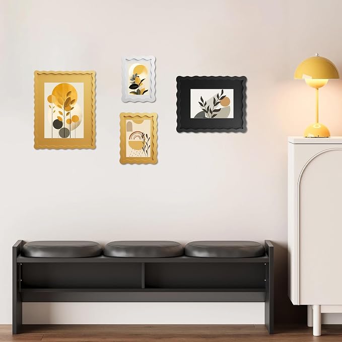 5x7 Picture Frame with Mat for 4x6, Wavy Edge Wooden Real Glass Photo Frame for - Image 3