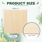 HARFINGTON 6pcs 2mm Basswood Plywood Sheets 6" x 6" x 3/32" Thin Unfinished - Image 2
