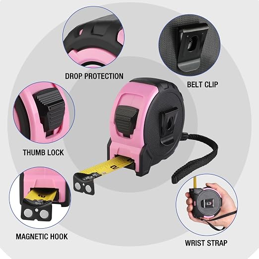 WORKPRO 25FT Pink Tape Measure, 1/8 Fractions Easy Read Measuring Tape | - Image 2