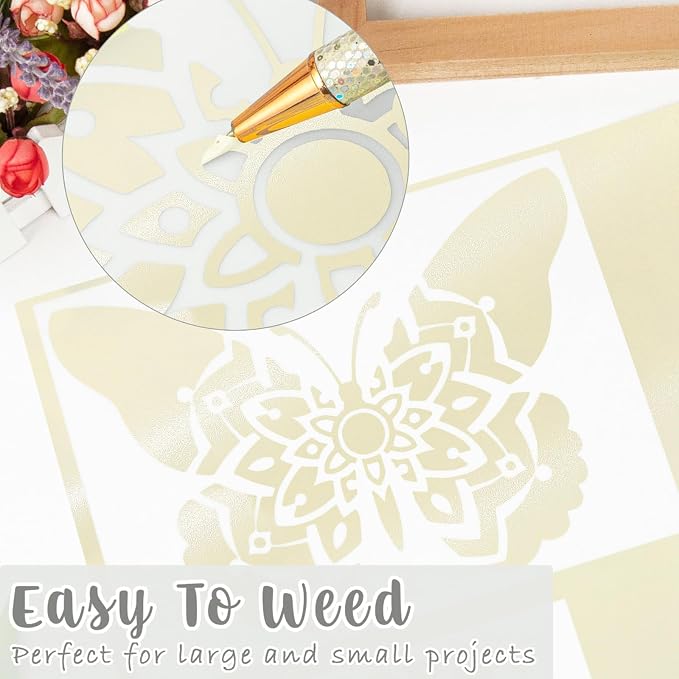 VINYL FROG Cream Botanical Craft Adhesive Vinyl Roll 12" x10ft Beige Matte - Image 2