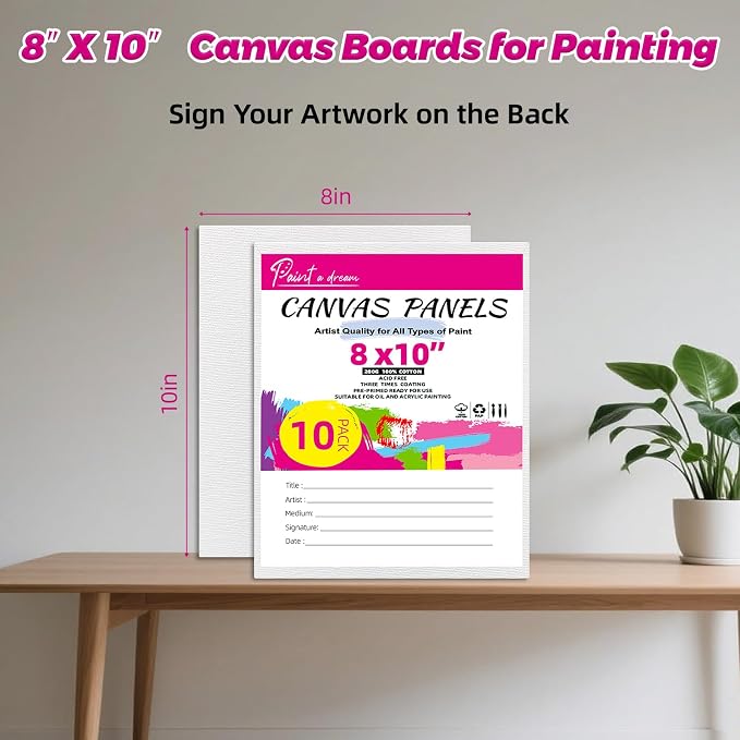 10 Pack 8"x10" Canvas Boards for Painting, 100% Cotton Triple Primed | Flat - Image 2