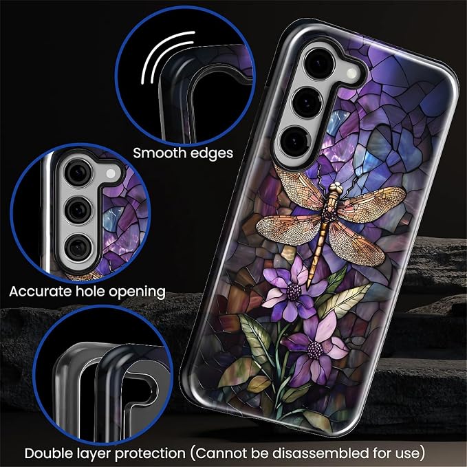 for Samsung Galaxy S23 Case, Stained Glass Dragonfly Pattern Glossy 2 in 1 - Image 5