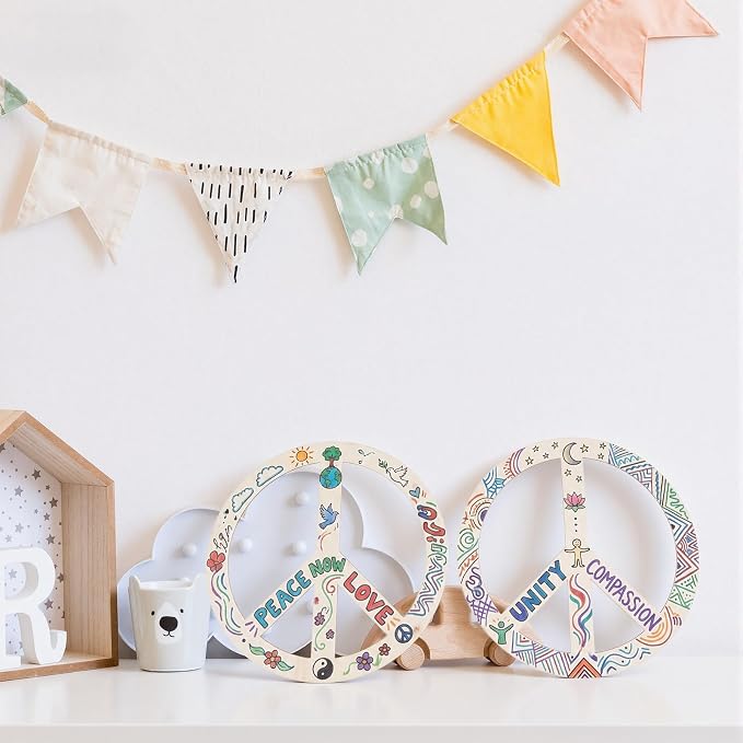 12 Pcs 12 Inches Wood Peace Cutouts Unfinished Round Wood Peace Sign Decor - Image 5