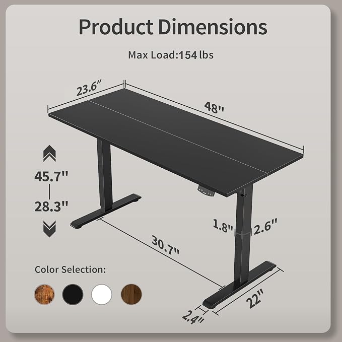 Agilestic Electric Standing Desk, 48 x 24 Inches Height Adjustable Desk - Image 3