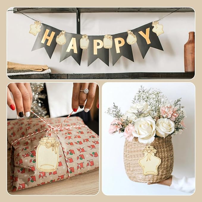 LiQunSweet 40 pcs 4 Styles Wishing Bottle Undyed Wood Cutout Charms Star - Image 7