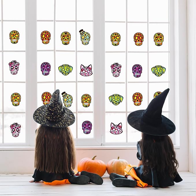 Renbuzhu 36PCS Dia De Los Muertos Crafts Bulk: Sugar Skull Paper Suncatchers - Image 3