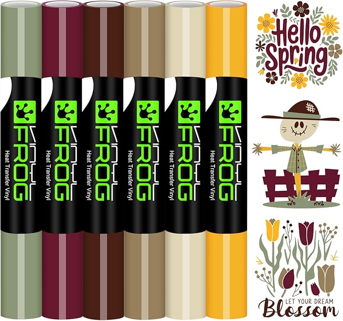 VINYL FROG HTV Vinyl Bundle 6 Pack 12"x3ft Heat Transfer Vinyl by VINYLFROG