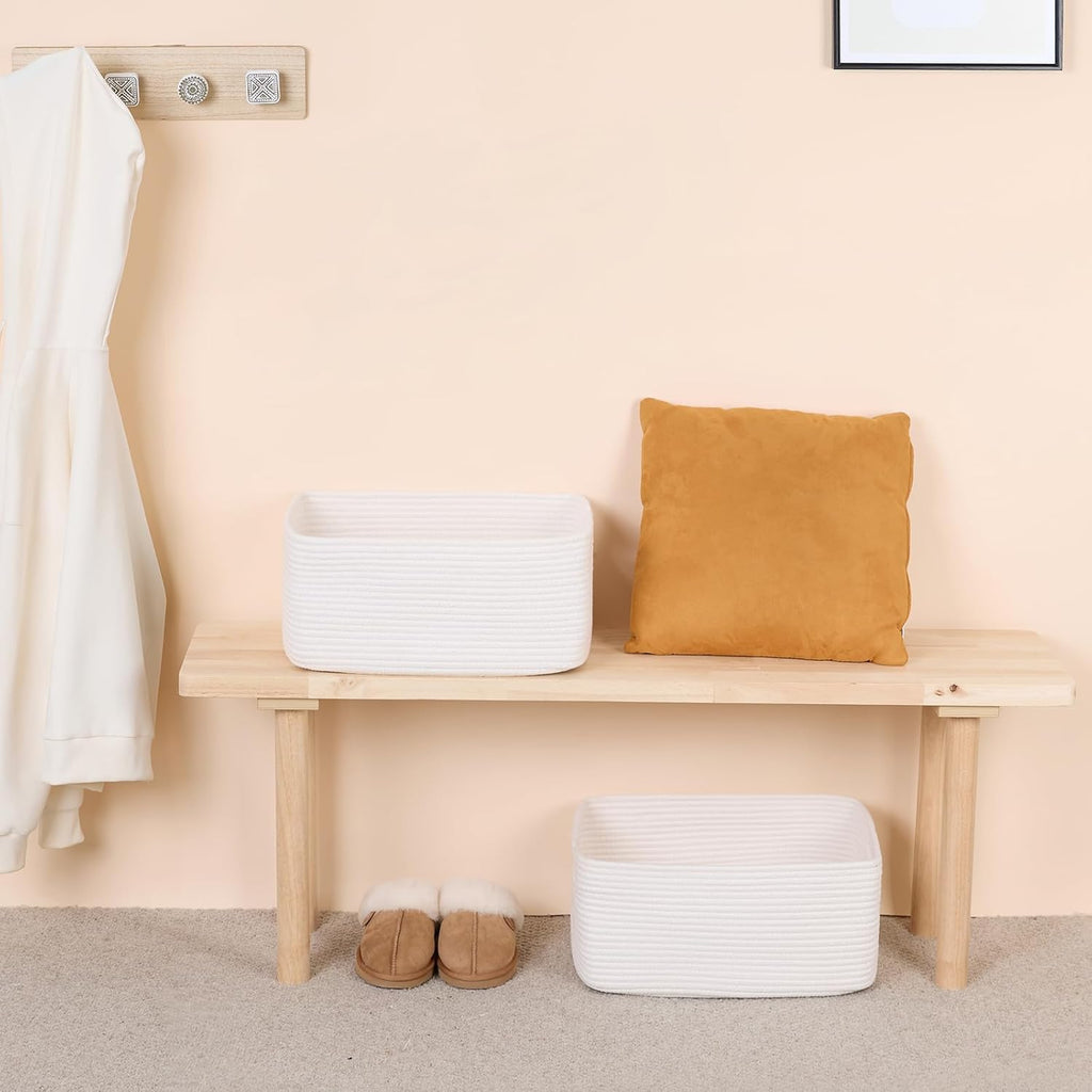 Large Storage Baskets for Organizing, Closet Shelf Baskets for Clothes Blanket Towels, Baby Nursery, Toy Bins Box, Woven Rope Baskets, 17 x 13 x 7.5”, 4 Packs Off White